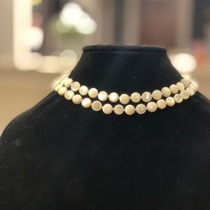 Vintage iridescent flat white glass necklace